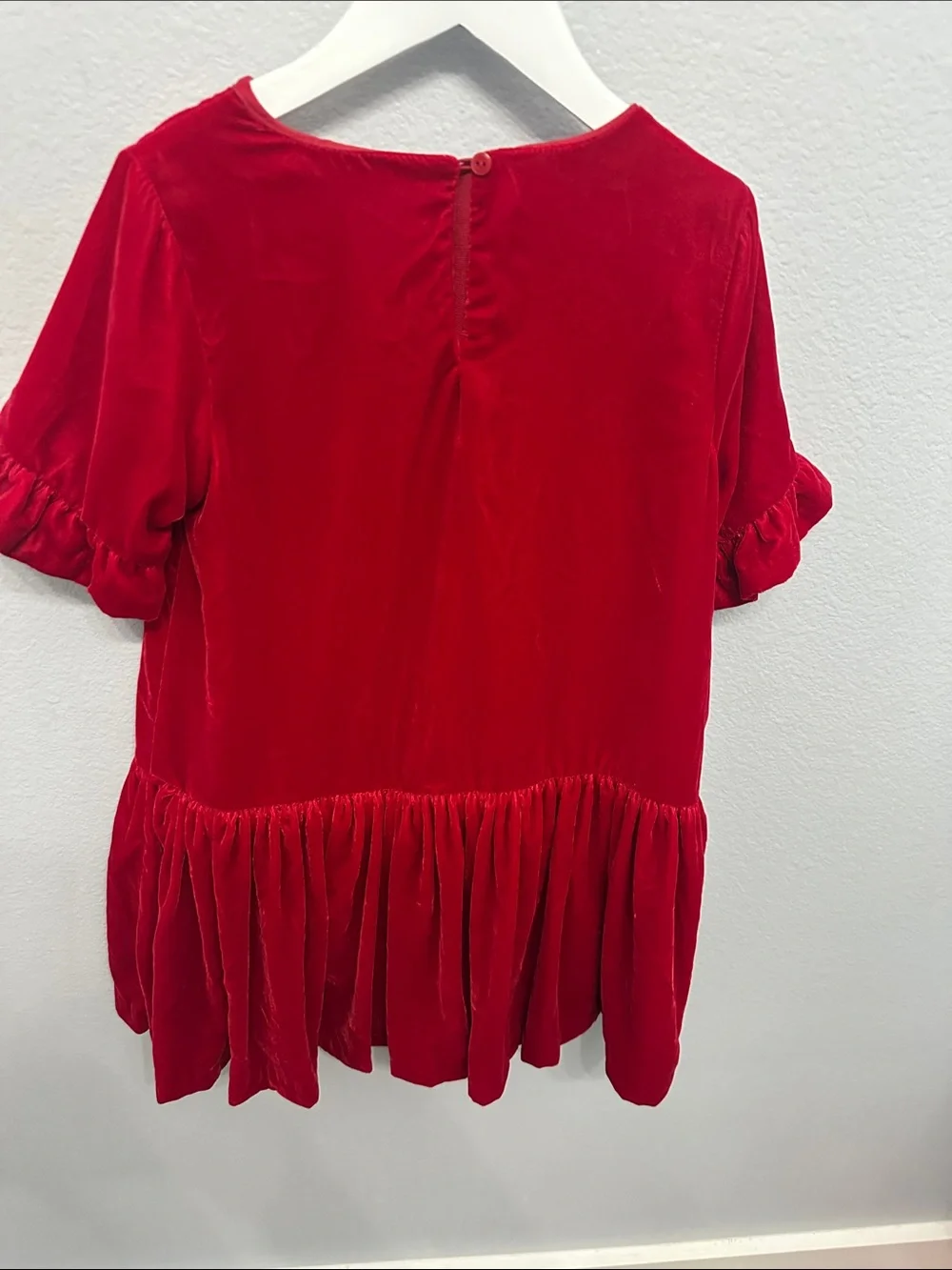 Girls' Red Velvet Ruffle Hem Dress